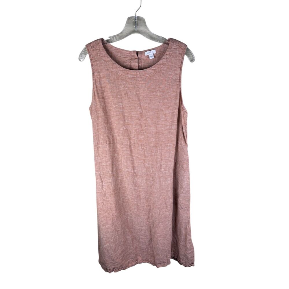 J Jill Pure Jill Dress Womens Large 100% Linen Midi Orange Lagenlook Pockets